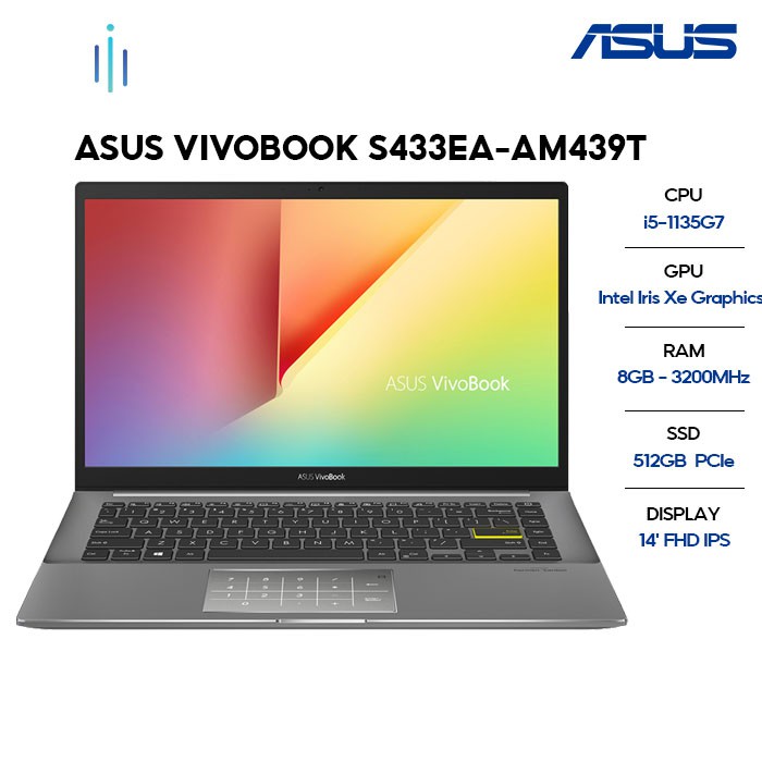 Laptop ASUS VivoBook S433EA-AM439T i5-1135G7 | 8GB | 512GB | Intel Iris Xe Graphics | 14' FHD | Win 10