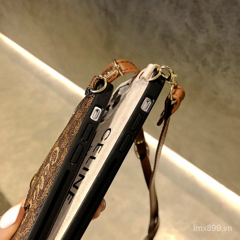 Ốp Điện Thoại Da Kèm Ngăn Đựng Thẻ Và Dây Đeo Cho iphone 14 13 12 11 pro max 15 xs xr xsmax 8 Plus 7