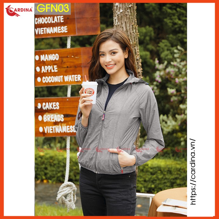Áo Gió Nữ 2 Lớp Lót Lưới CARDINA Cản Gió Chống Nước - Kèm Túi Đựng Siêu Gọn Nhẹ