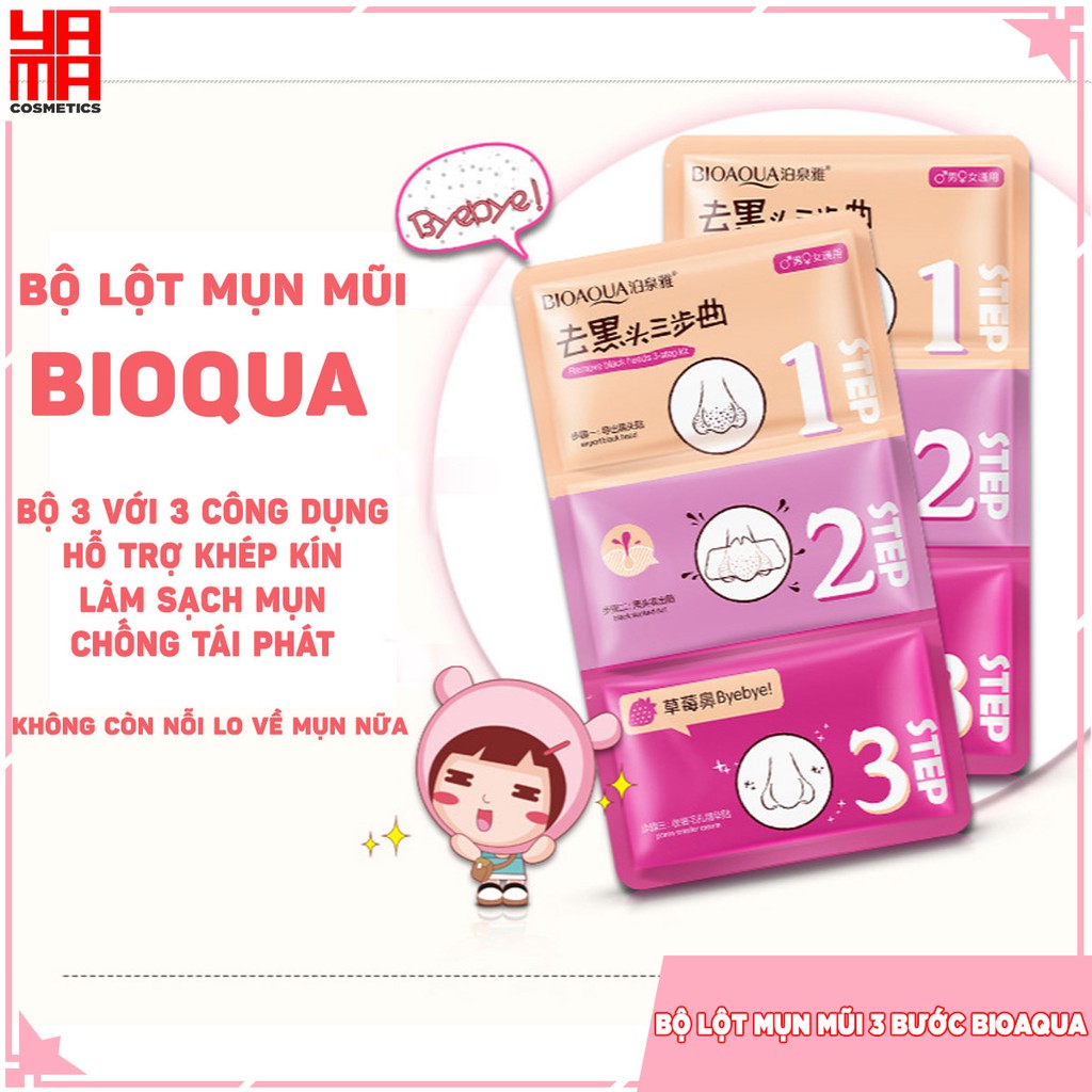 Bộ lột mụn mũi 3 bước Bioaqua - Đẩy mụn - Lột mụn - Se nhỏ lỗ chân lông | BigBuy360 - bigbuy360.vn