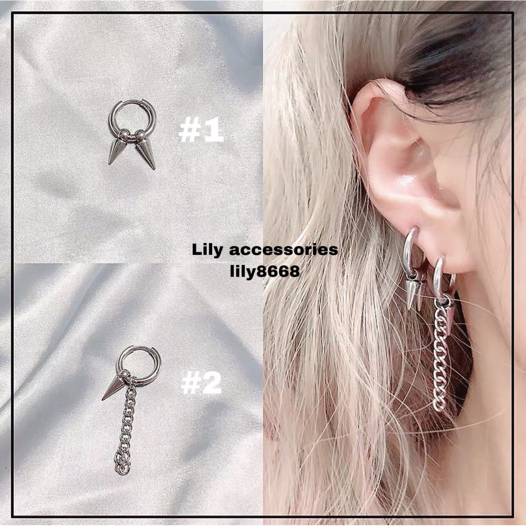 khuyên tai titan phối mũi nhọn cho nam nữ không gỉ không đen không dị ứng Unisex BTS