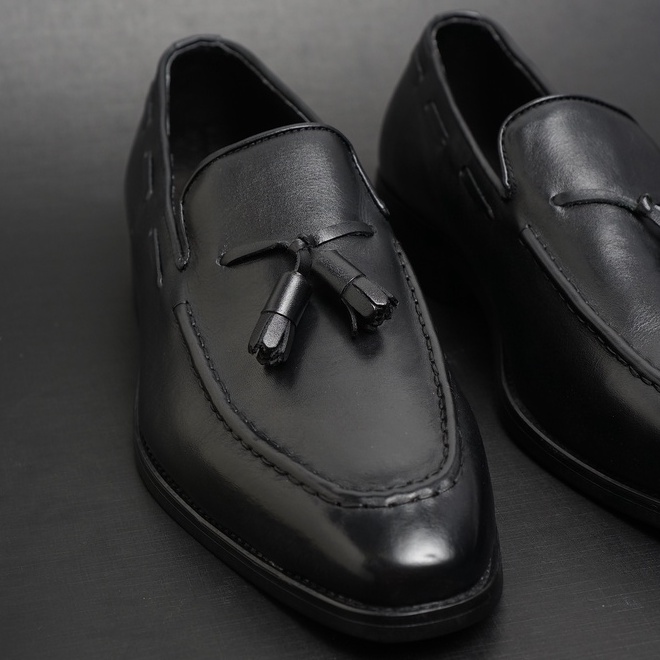 Giày tây công sở nam màu đen LOAFER TASSEL, giày văn phòng da thật TONKIN