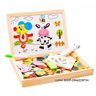 Ghép Hình Nam Châm♥FREESHIP♥Đồ Chơi Giáo Dục Bộ Tranh Ghép Nam Châm 2 Mặt Bằng Gỗ Cho Bé Sáng Tạo