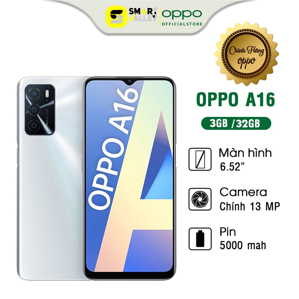. Điện thoại Oppo A16 (3GB/32GB) Android 11,Màn hình: IPS LCD, Hàng Chính Hãng, Mới 100%, Bảo hành chính hãng 12 Tháng