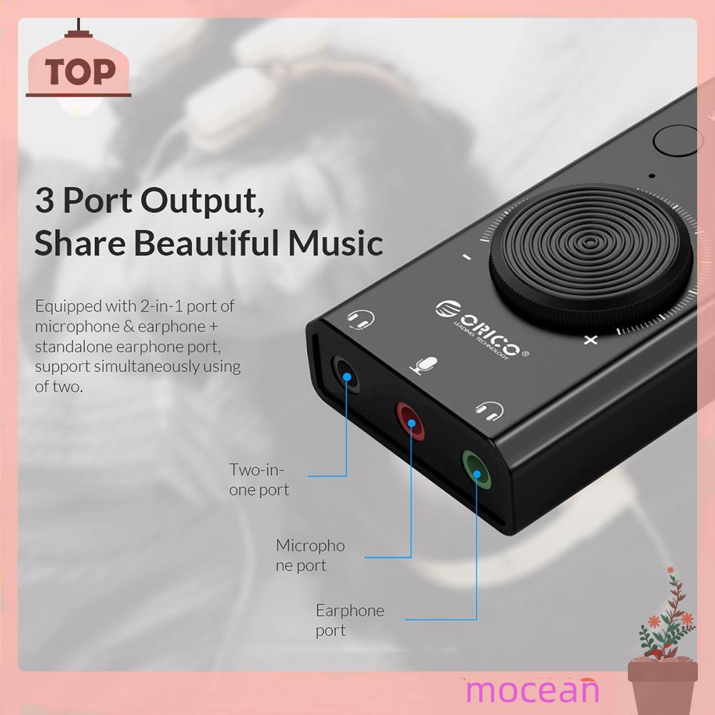 Mocean ORICO SC2 External USB Sound Card Volume Adjustable Audio Card Adapter PC