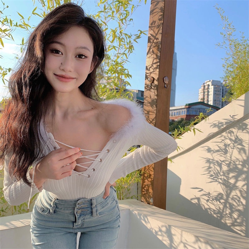 COZOK Áo sweater Tay Dài Dáng Ôm Cột Dây Thời Trang Cho Nữ