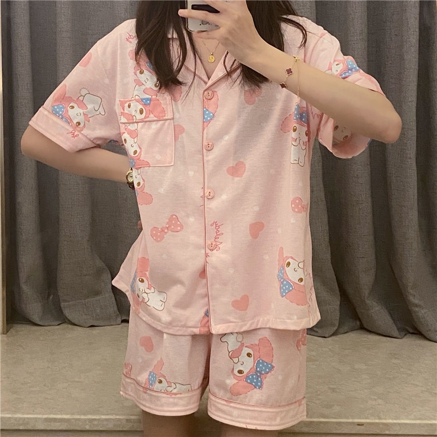 Bộ Đồ Ngủ Tay Ngắn In Họa Tiết Hoạt Hình Dễ Thương Phong Cách Nhật Bản Cho Nữ
