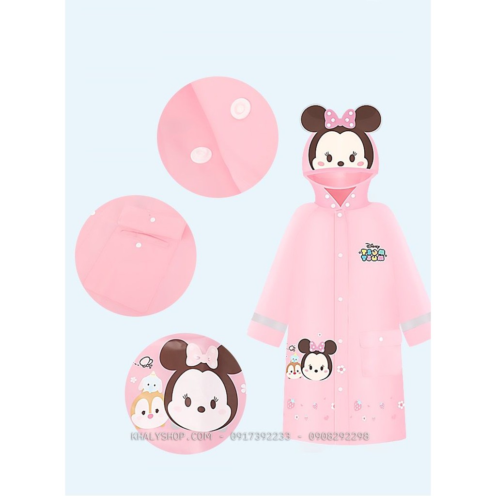 Áo mưa vải EVA cao cấp hình Tsum Tsum chuột Minnie Mouse tai nổi 3D màu hồng cho bé gái - 98P4NST70024 - (Disney)