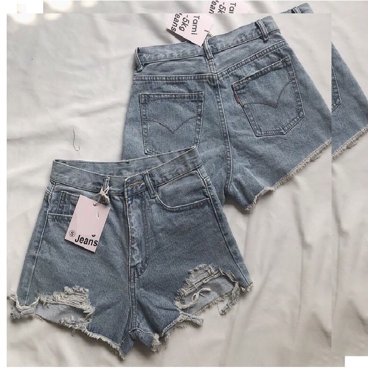 Quần short jean nữ rách 2 bên - xanh nhạt thời trang xb111