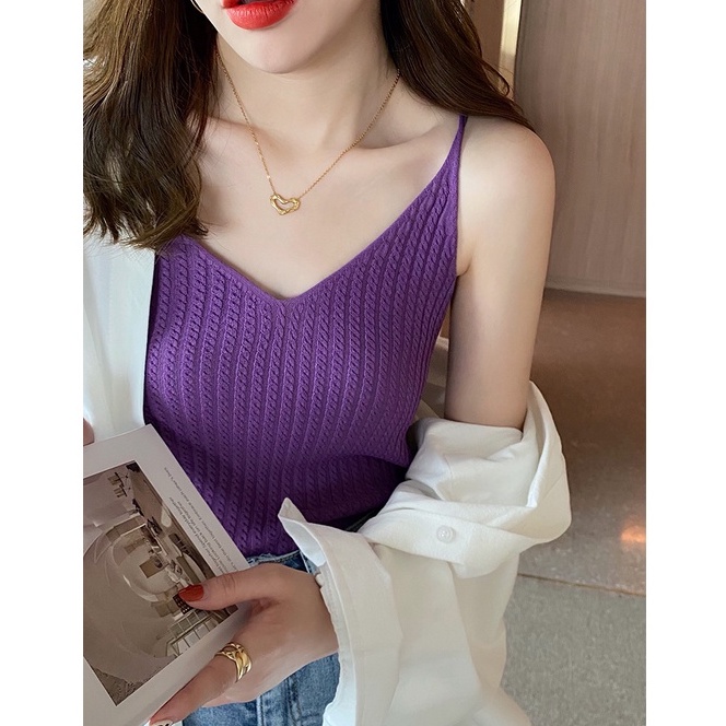 Áo Xiaozhainv dệt kim cổ chữ v phong cách Hàn Quốc 7 màu lựa chọn cho nữ