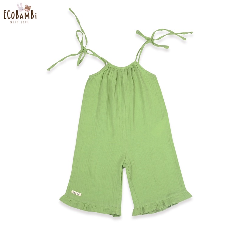 Jumpsuit cotton bubble hai dây dành cho bé gái Ecobambi