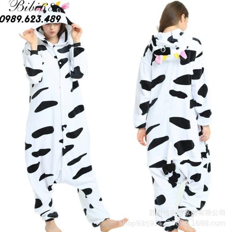 Bộ Đồ thú bò sữa liền thân lông mịn Pijama dành Cho Người Lớn và Trẻ Em kiểu dáng Động Vật Hoạt Hình Cosplay  ཾ