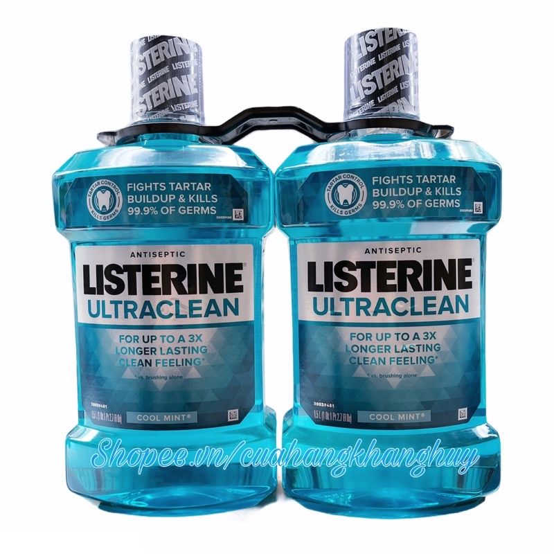 Nước súc miệng Listerine Ultraclean Antiseptic Cool Mint, 2 chai x 1.5 lít của Mỹ