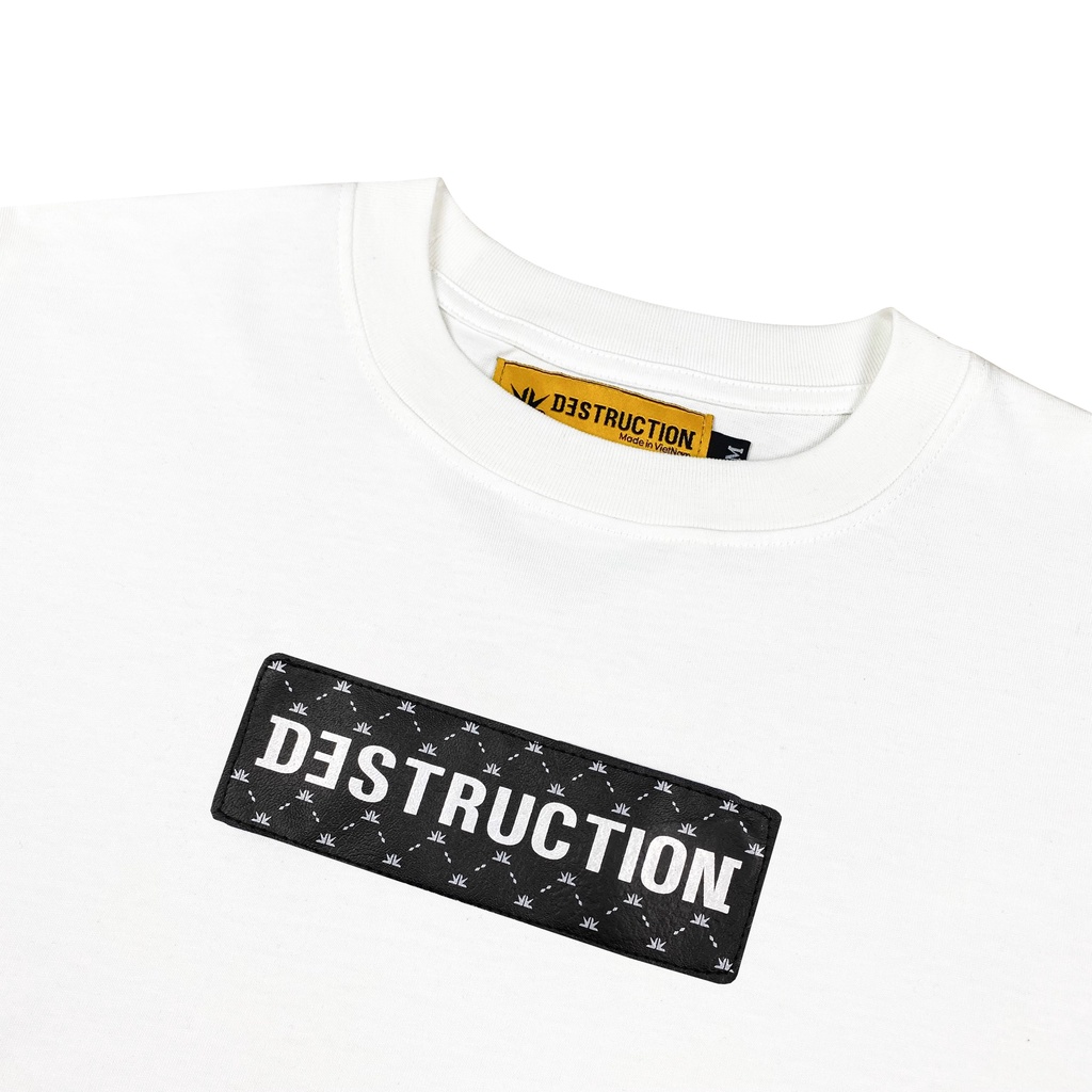 Áo thun nam nữ local brand Destruction cổ tròn may logo da màu đen