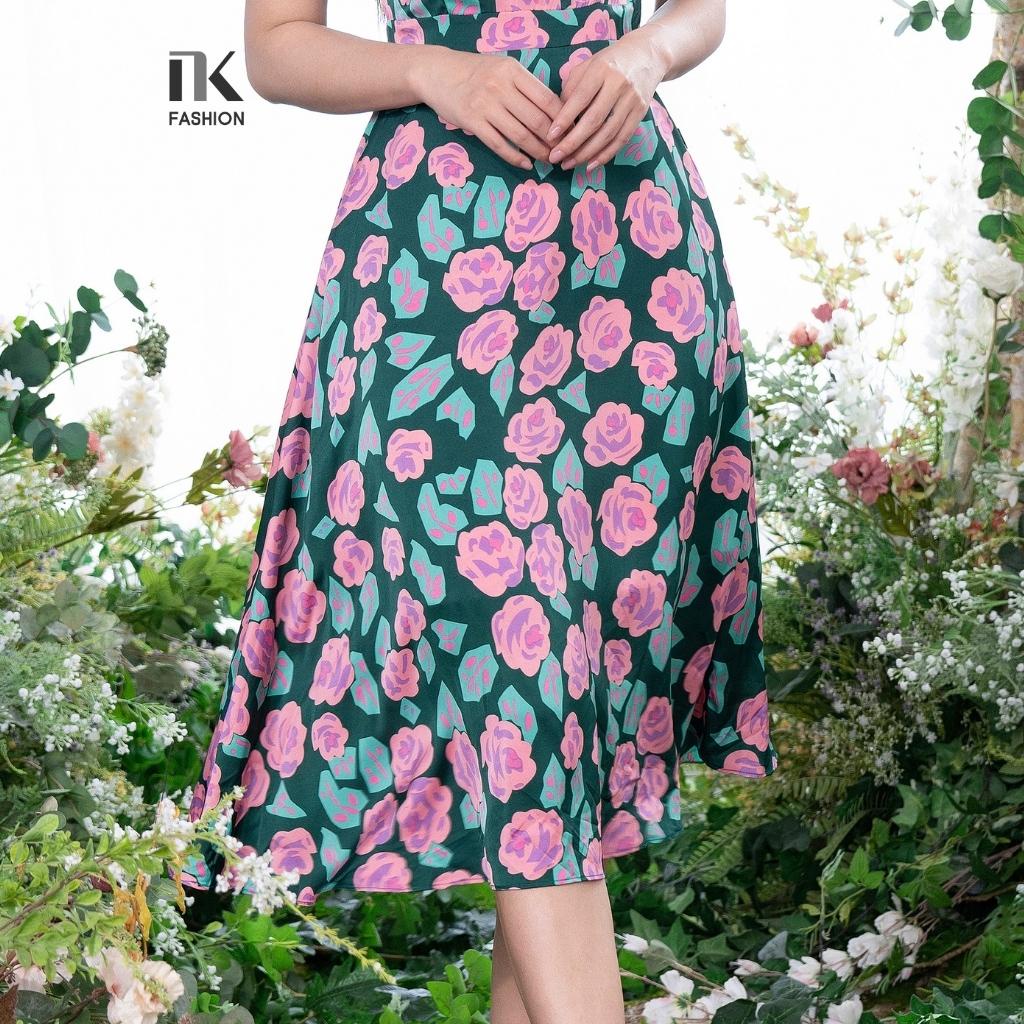 Đầm Dáng Xòe Nữ NK Fashion Thiết Kế Sát Nách Cổ Bèo Họa Tiết Thời Trang, Chất Vải Mềm Mịn NKDV2204008