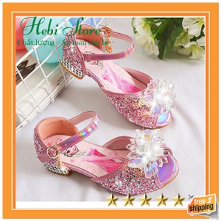 Giày Elsa bé gái cao gót hở mũi đính hoa tuyết pha lê cho bé từ 3 - 12 tuổi