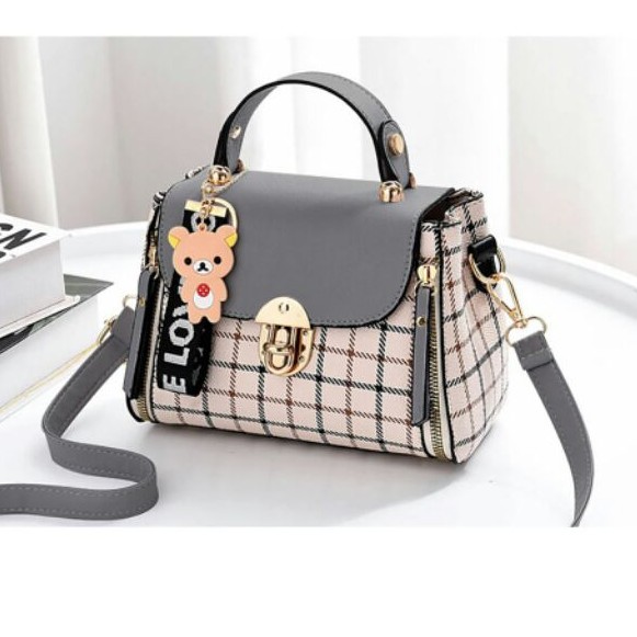 Túi xách nữ  FREESHIP  Túi Xách Nữ Đẹp 90c caro kèm gấu Thời Trang Siêu Đẹp Thiết Kế Thanh Lịch HÌNH THẬT SHOP TỰ CHỤP