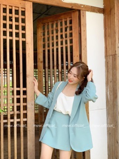 Set blazer và quần váy xanh mint