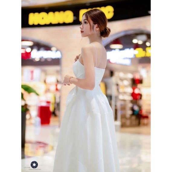 VIP Đầm trắng dáng xoè tiểu thư hai dây nơ ngực phi lụa dự tiệc đi chơi - MN46 - Đầm Váy Mina
