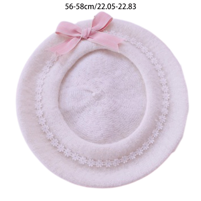 Mũ Beret Đính Nơ Họa Tiết Hoa Cúc Dễ Thương Phong Cách Lolita