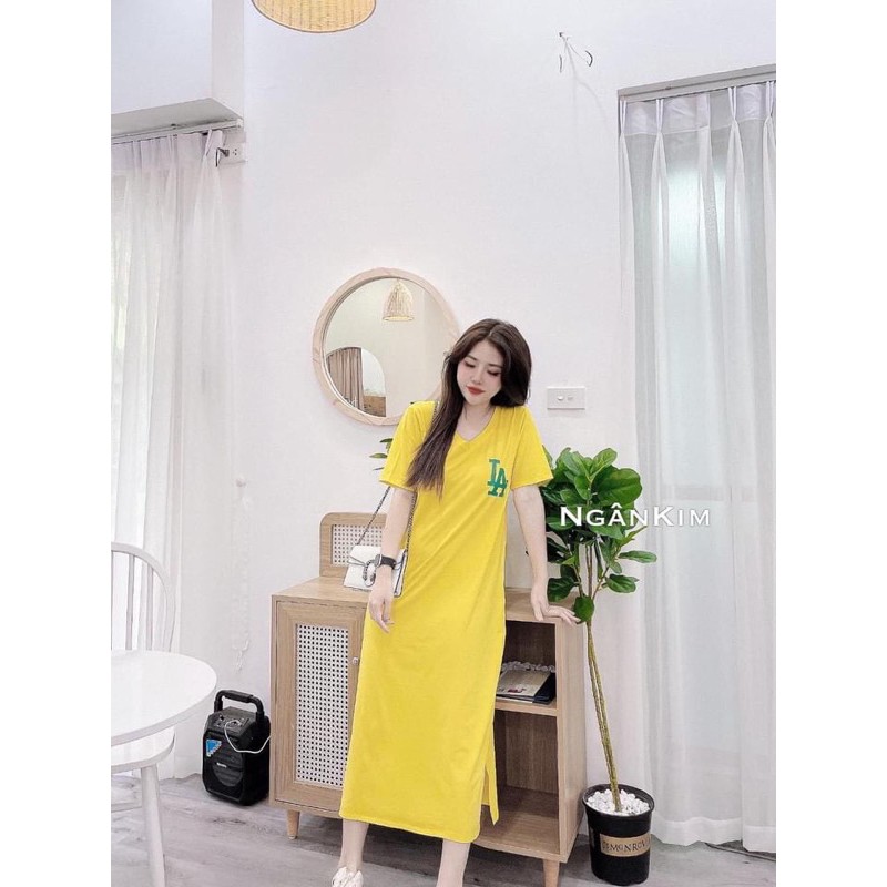 váy suông nữ dáng dài cộc tay thêu chữ LA đan lưng xinh xắn