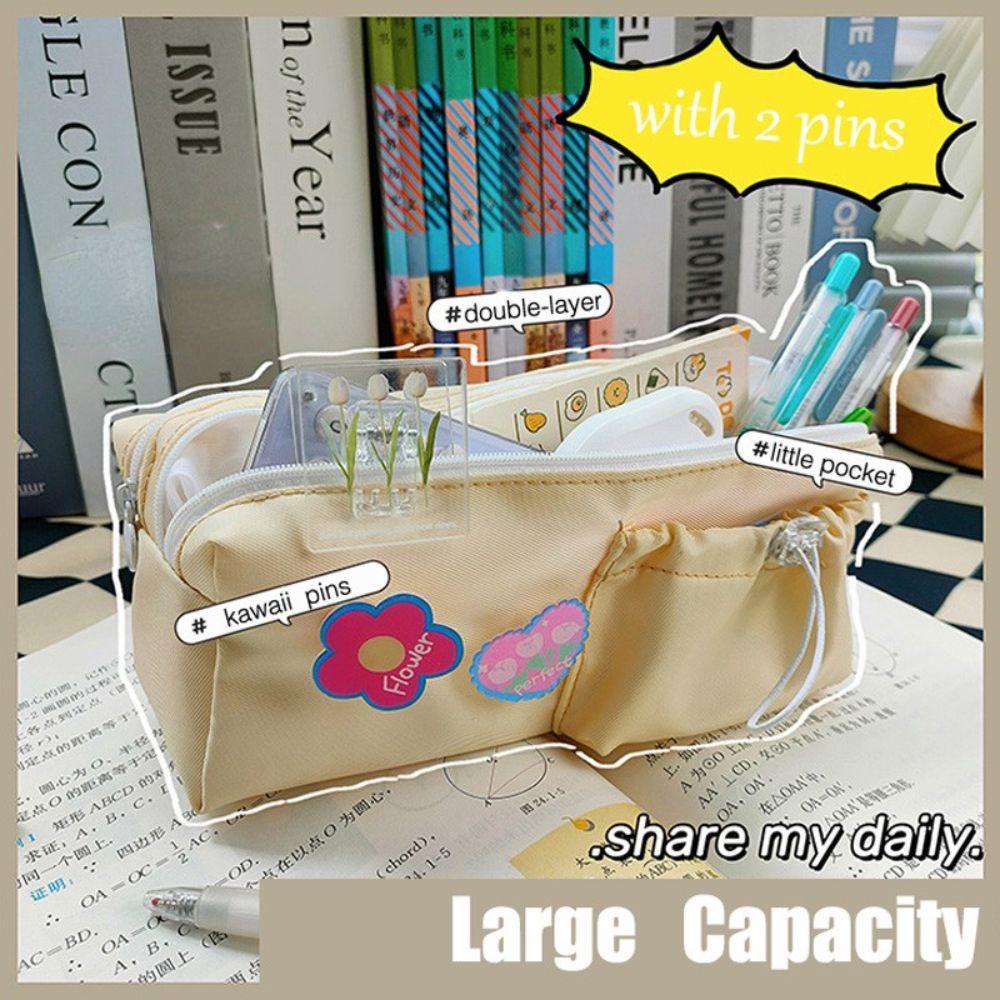 Túi Đựng Bút Dây Rút Hai Lớp Sức Chứa Lớn Phong Cách Hàn Quốc Dễ Thương