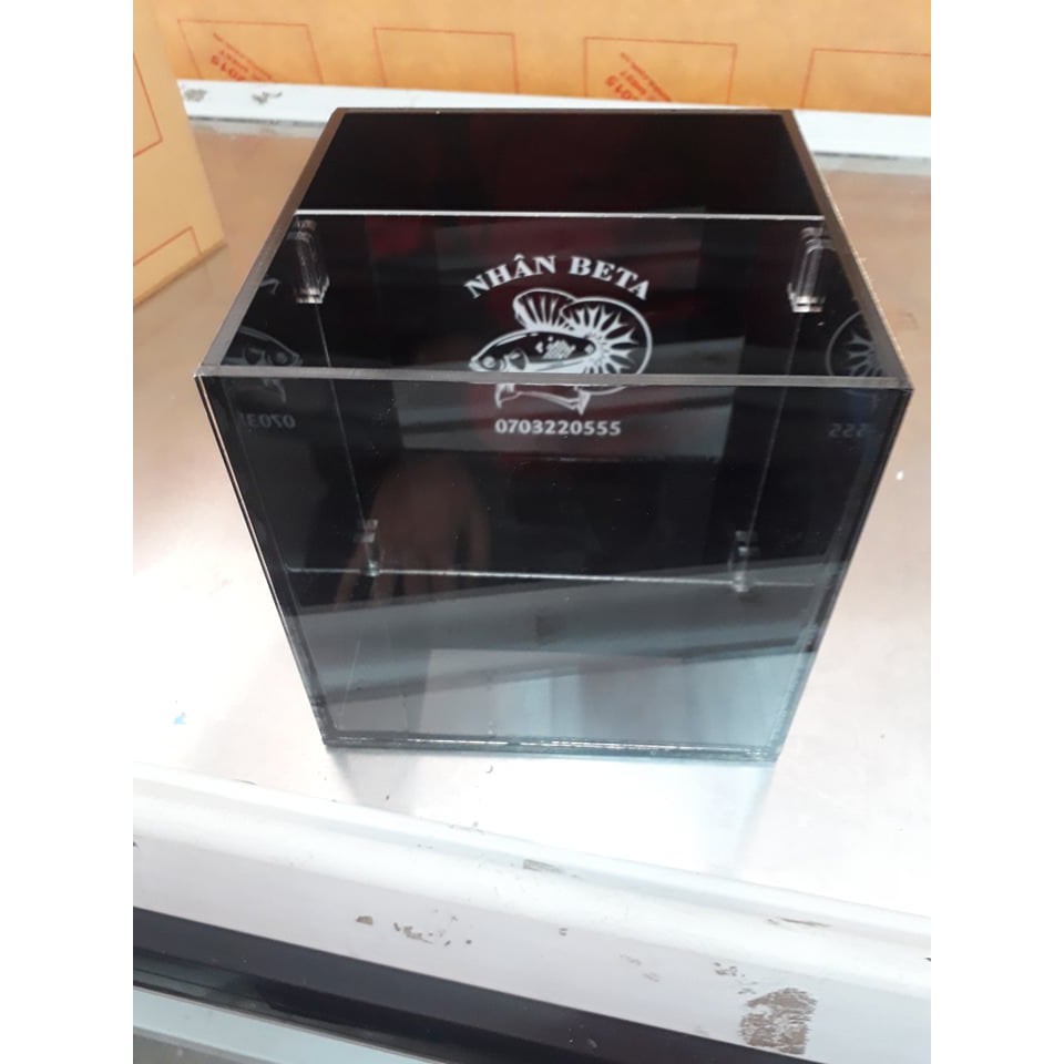 Hồ show cá 2 ngăn khắc tên 15x15x15cm, betta