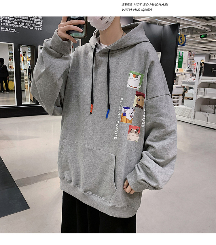Áo hoodie form rộng họa tiết hoạt hình kiểu dáng năng động thời trang cho nam | BigBuy360 - bigbuy360.vn
