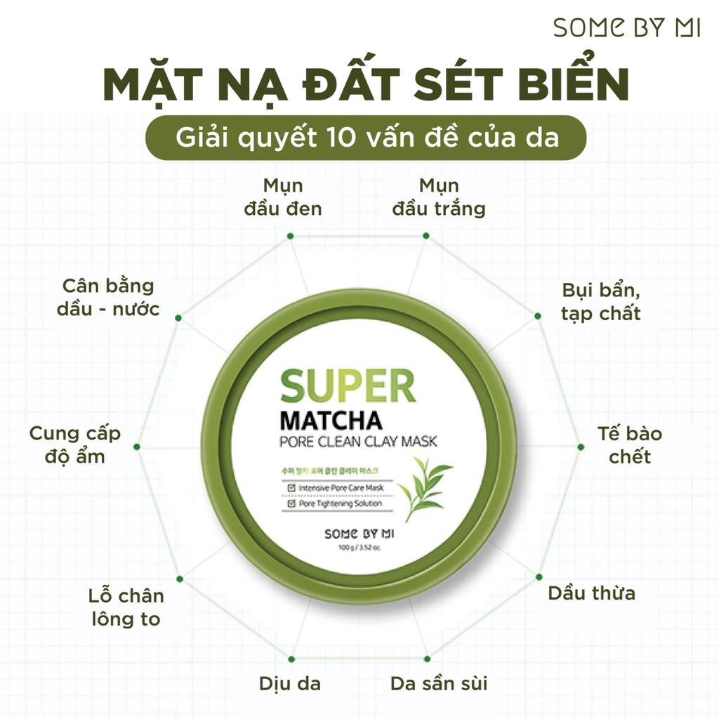 Mặt Nạ Đất Sét Trà Xanh Some By Mi Super Matcha Pore Clean Clay Mask 100g
