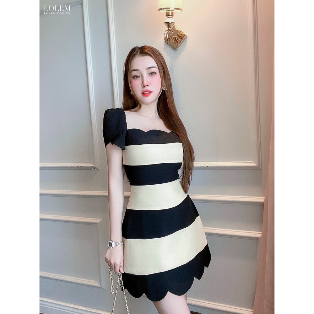 Đầm xòe chữ A vải gạo Mỹ lai lượn sóng kết hợp tay cánh tiên bồng LOLEM DX315