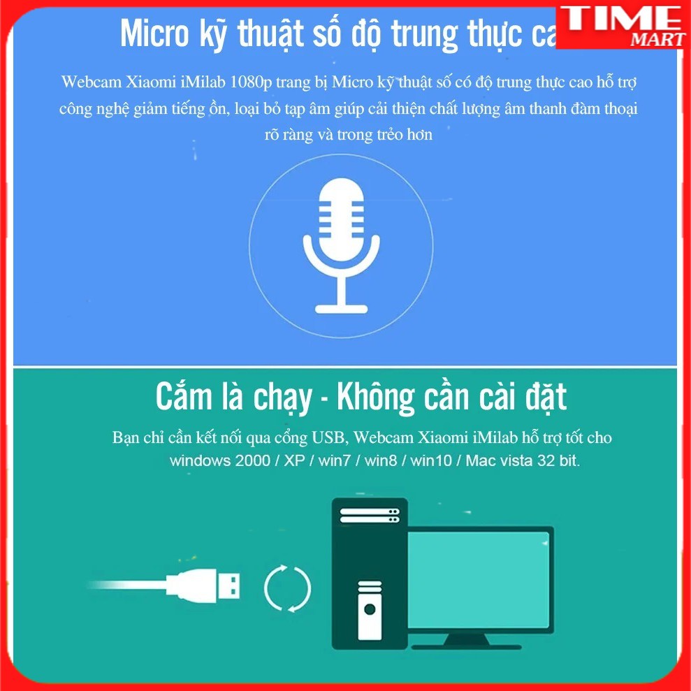 Webcam Xiaomi iMilab 1080P Bản quốc tế [TIME_MART siêu thị tiện ích gia đình]