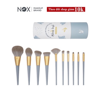 Bộ 10 cọ trang điểm NOX màu xanh lam đa năng chuyên nghiệp chất lượng cao