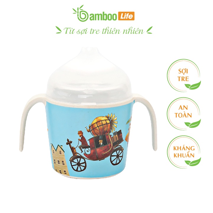 Ly, cốc tập uống nước cho bé sợi tre Bamboo Life BL092 mẫu mã đẹp, chống sặc, hình thú siêu xinh 180ml