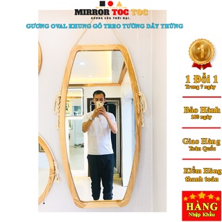 Gương khung gỗ viền tròn oval treo dây thừng, decor bàn trang điểm makeup kích thước 50x100cm MIRRORTOCTOC