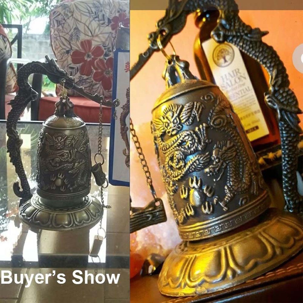 WMES1 Crafts Bronze Lock Classic Vintage Buddhist Bell Antique Style Home Decor Buddhist Exquisite Dragon Carved Zinc Good Luck Bell/Multicolor