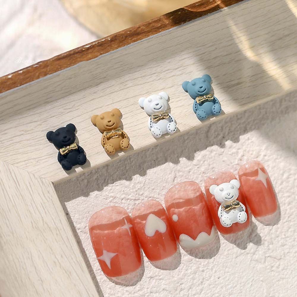 [Hàng mới về] Phụ kiện trang trí móng tay nhiều màu sắc hình gấu và nơ 3d dễ thương DIY