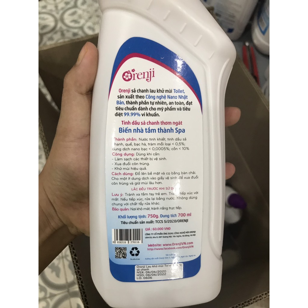 LAU KHỬ MÙI TOILET SẢ CHANH THÂN THIỆN MÔI TRƯỜNG ORENJI 600ML