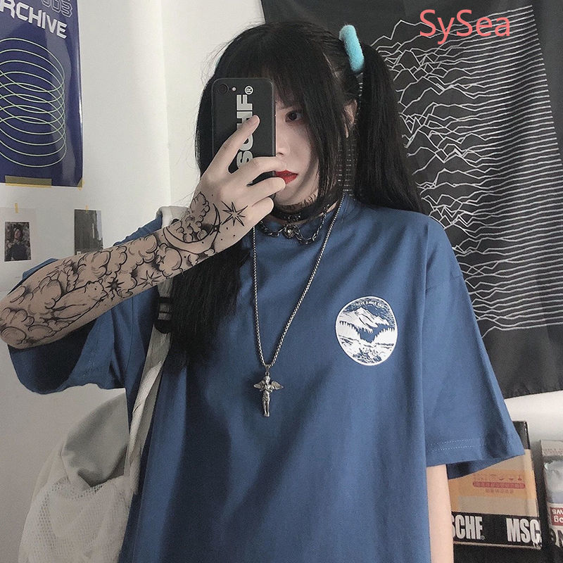 Áo thun tay lỡ dáng rộng in họa tiết thời trang hè cho nữ