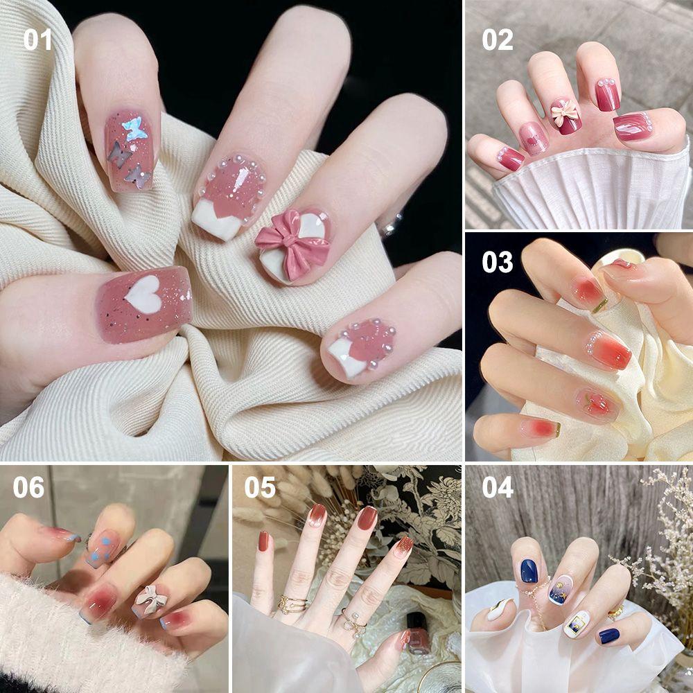 Bộ 24 Móng Tay Giả Ngắn / Tròn / Vuông Che Phủ Toàn Diện