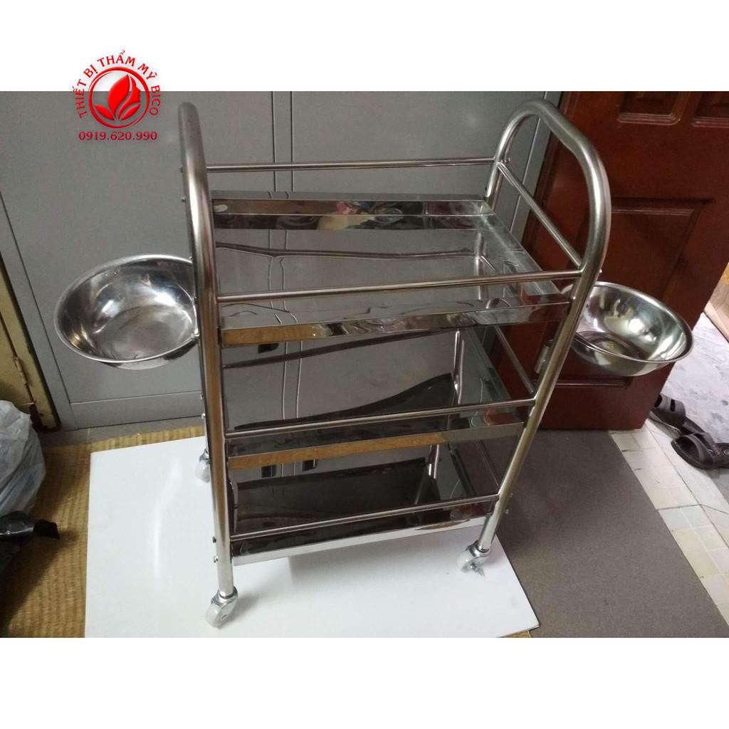 [Kèm 2 Bát] Xe Đẩy Đồ Inox 3 Tầng Inox 304 Cho Spa Và Thẩm Mỹ Viên