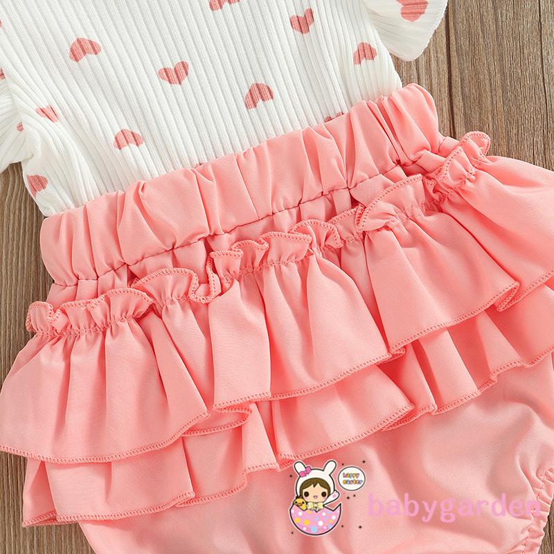 Bộ Áo Liền Quần Tay Cánh Tiên In Họa Tiết Trái Tim Cho Bé Gái