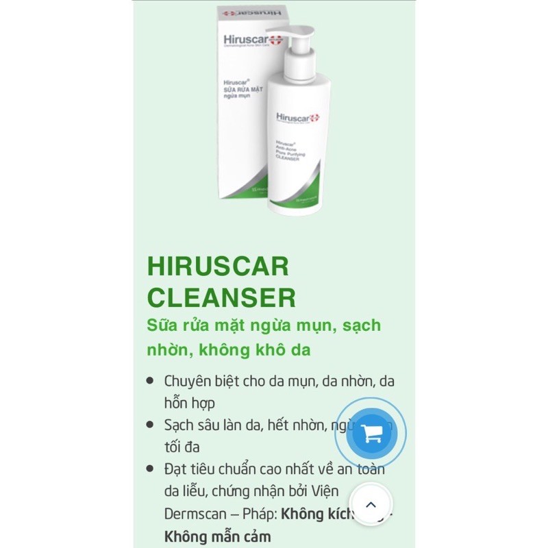 Sữa rửa mặt ngừa mụn Hiruscar cleanser - Sạch nhờn , không khô da