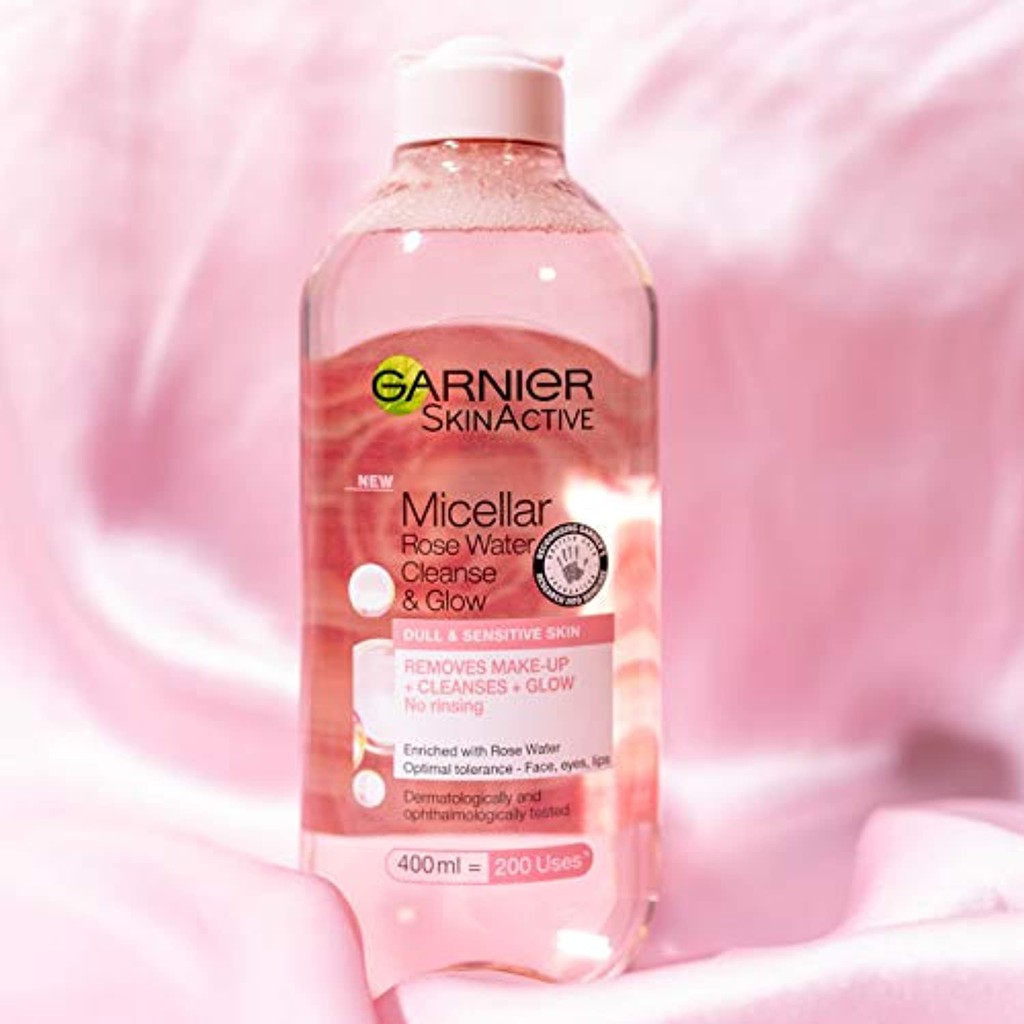 [TOP 1 SHOPEE] Nước tẩy trang Garnier Micellar Rose Water Cleanse &amp; Glow Dull &amp; Sensitive Skin 400ml (Bill Anh)