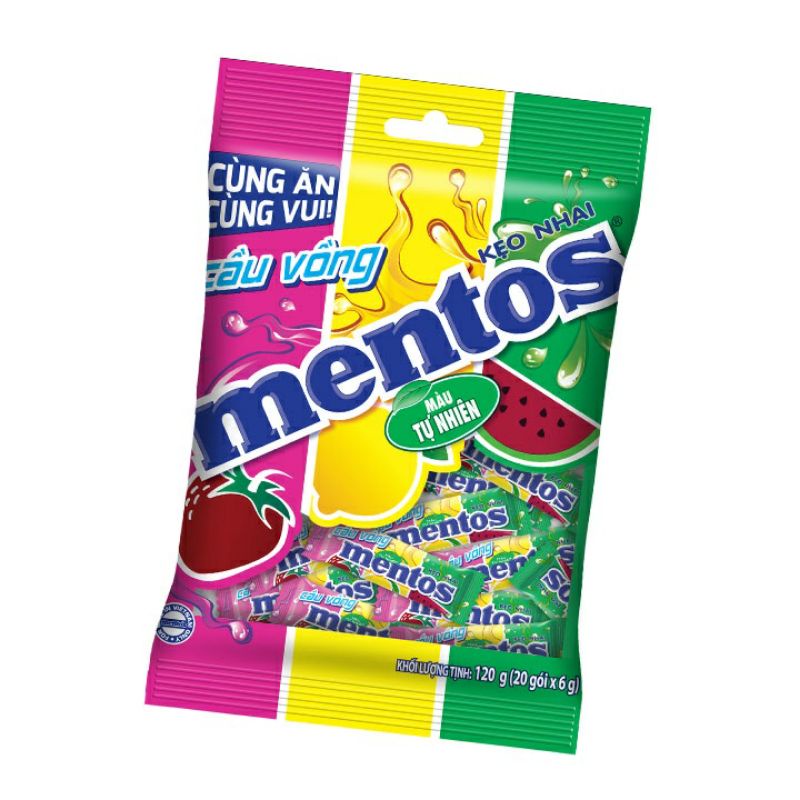 0Kẹo nhai Mentos Cầu Vồng 3 Viên Hương Trái Cây