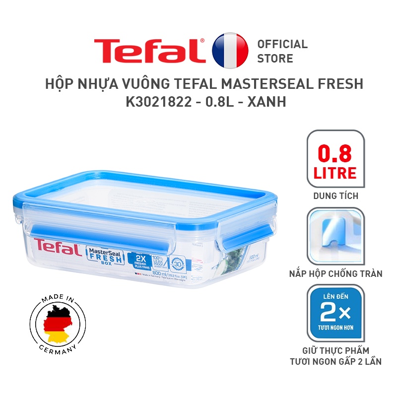 Hộp nhựa vuông Tefal Masterseal Fresh K3021822 - 0.8L - xanh