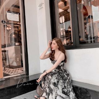 Đầm 2 dây loang họa tiết