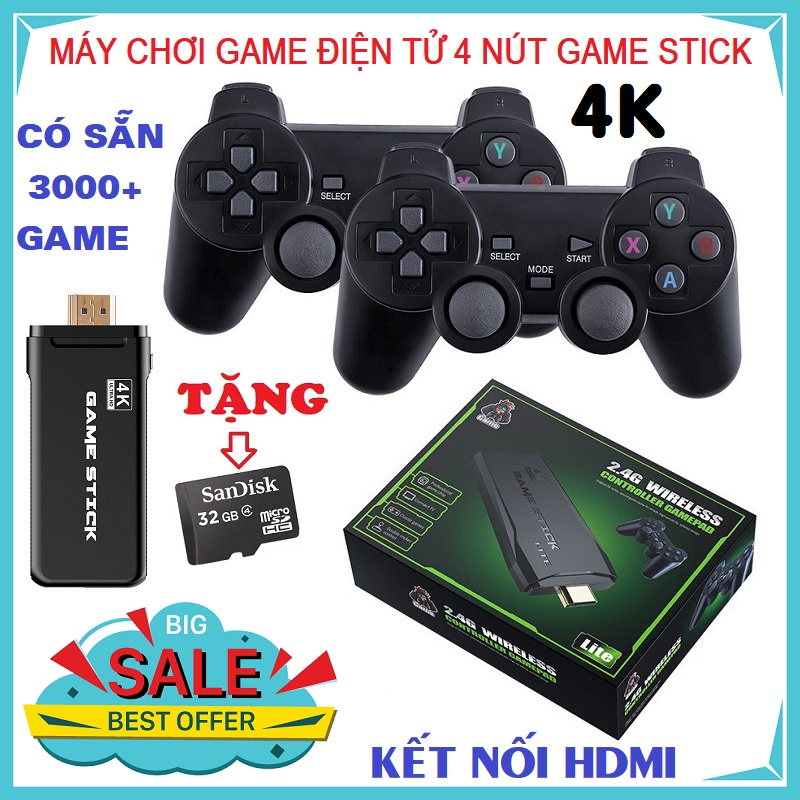 [HOT NEW] Máy Chơi Game Stick 4k HDMI 3500 game + thêm 20 game mới, game việt hóa, máy điện tư
