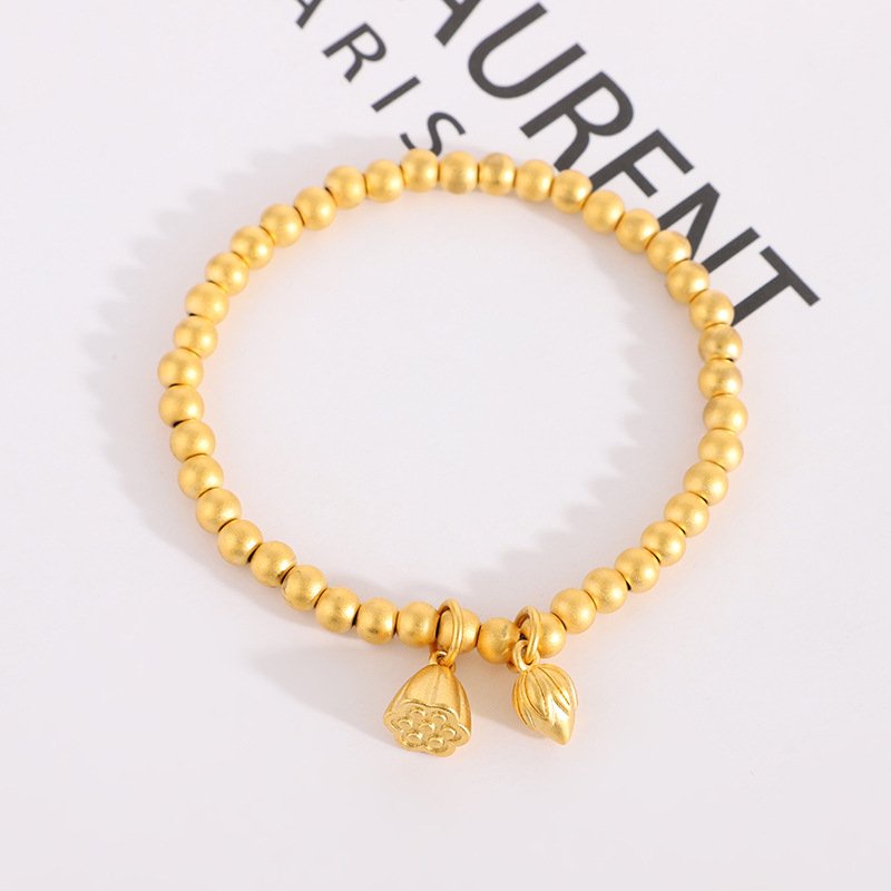 Lắc tay nữ kiểu bi mạ 24k hình đài sen và hoa sen LB02