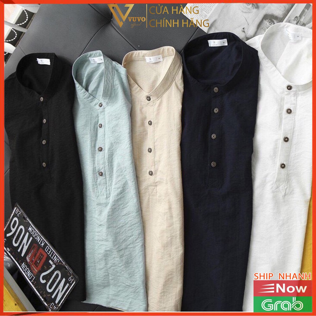 Áo Đũi Nam Cổ Tàu, Sơ Mi VuVo Official Tay Ngắn 4 Khuy Cao Cấp | BigBuy360 - bigbuy360.vn