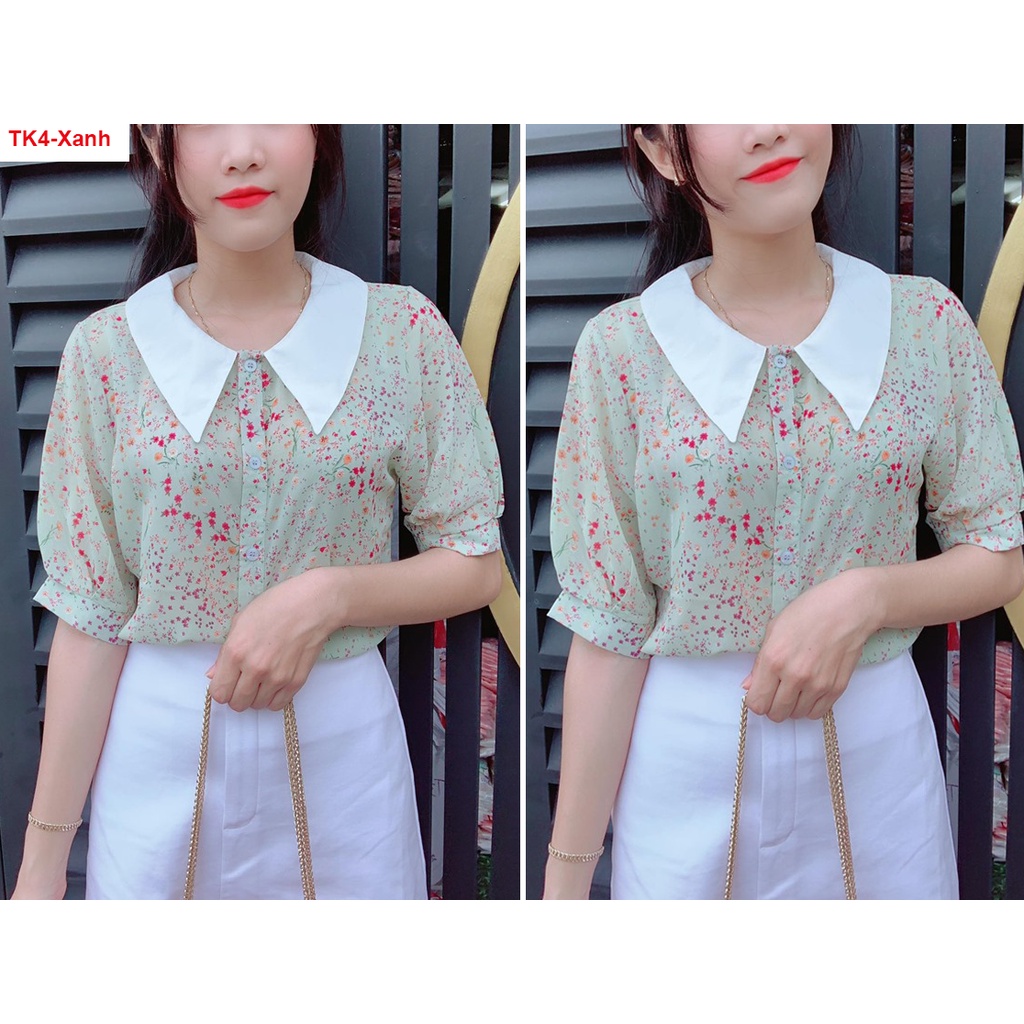 TK4 ÁO SƠ MI VOAN HOA PHỐI CỔ TRẮNG SALE LẺ SIZE